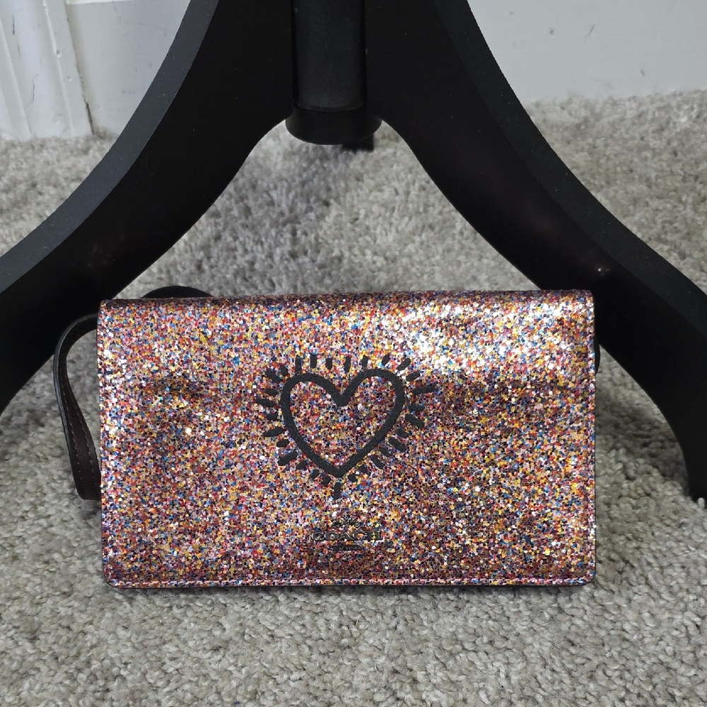 Coach x Keith Haring Hayden Glitter Foldover Crossbody Bag Clutch Wallet